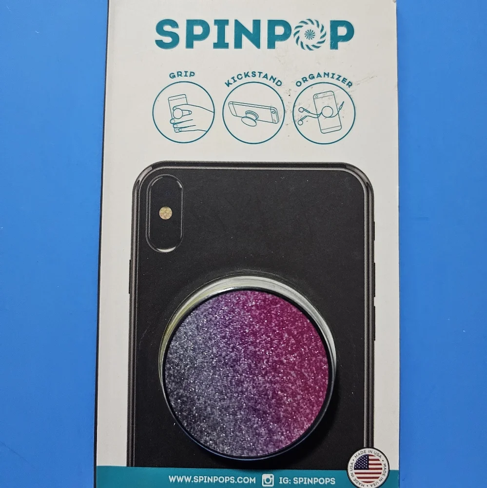 SpinPop: Pop-Up Phone Holder & Stand - GLITTER OMBRÉ (PINK & PURPLE)